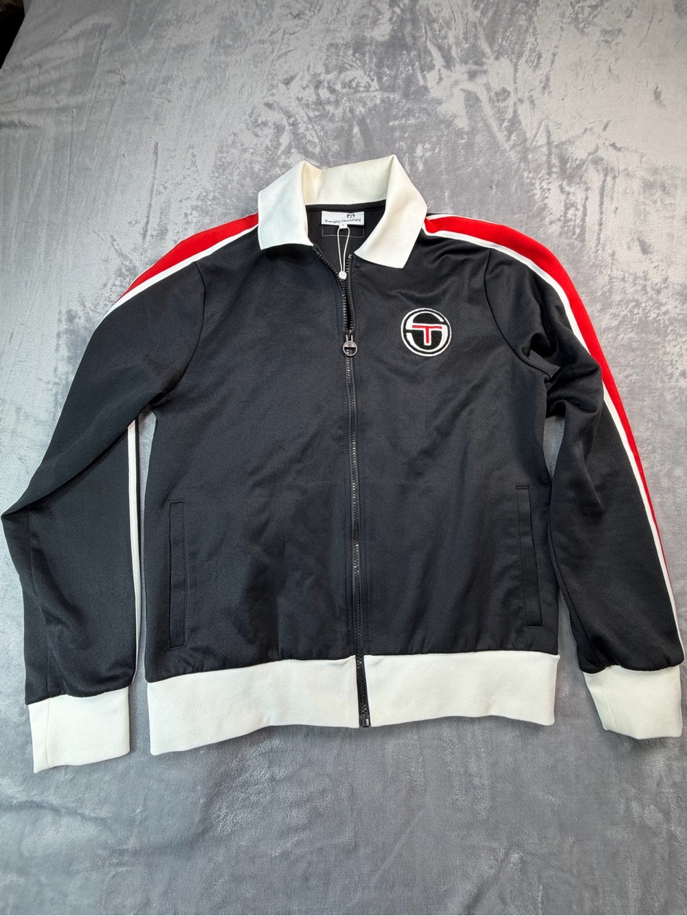 Sergio Tacchini Black Track Jacket with Red & White Accents S Men’s activewear
